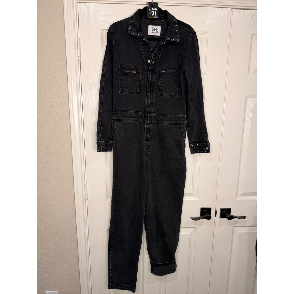 LEE Union-Alls overall Jumpsuit Sz. Medium Black Studded Denim Utility Coveralls
